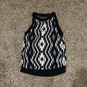 Geometric Patterned Sleeveless Top - Black and Brown